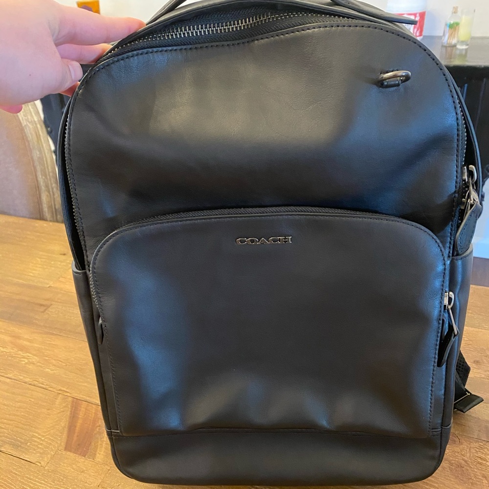 Black leather Coach backpack